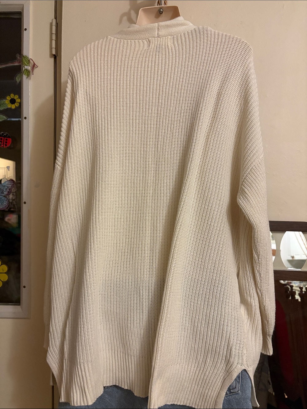 Universal Thread Ivory Open-Front Ribbed Knit Cardigan. Cotton - Picture 3 of 15